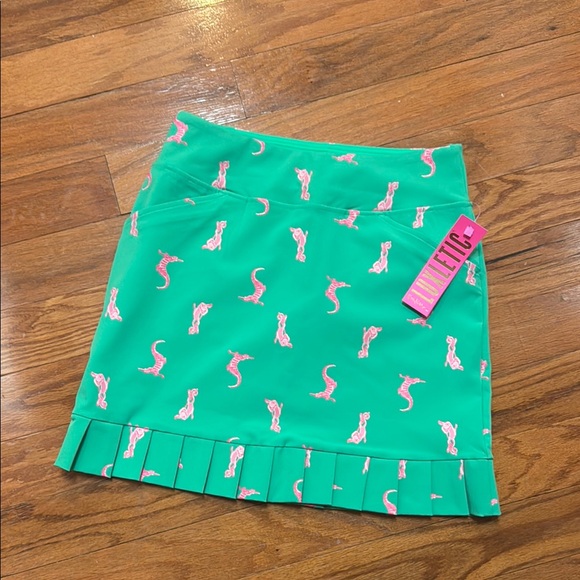Green Pleated skort with Pink Pattern